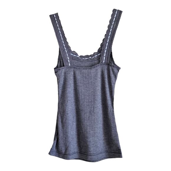 FREE PEOPLE Women's XS Only You Tank Top Ribbed Gray White Ribbon Trim NEW - Picture 6 of 6